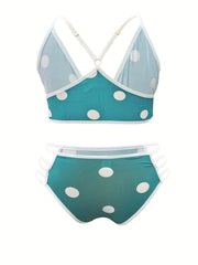 Polka Dot Lingerie Set - Cut Out Ring Linked Bra & Panty 2 Piece