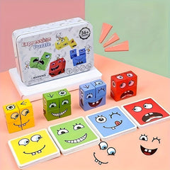Wooden Face Pattern Building Blocks Puzzle Toy
