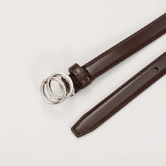 Smooth Double Connection Oval Buckle Head Leather Belt For Boys And Girls