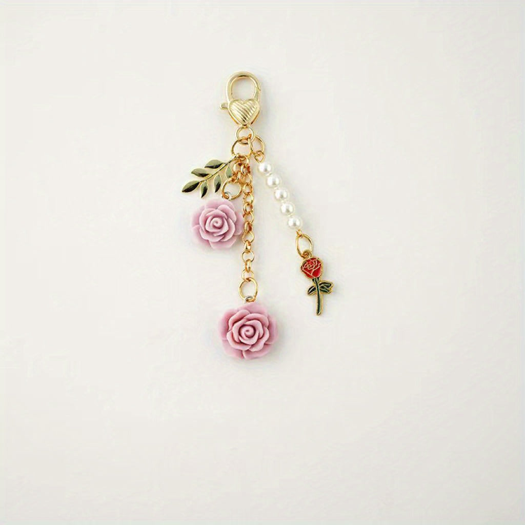 Rose Flower Keychain Pendant Car Key Purse Wallet Ornament