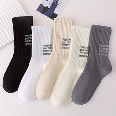 5 Pairs Letter Print Crew Sports Socks Women's Stockings