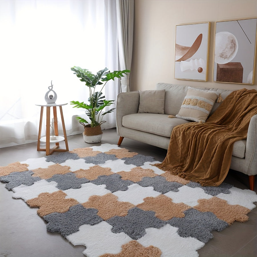 Thick Plush Shag Puzzle Floor Mat Bay Window Carpet Anti Slip Washable