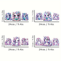 4 Watercolor Unicorn UV DTF Stickers 16oz Glass Cup Decals