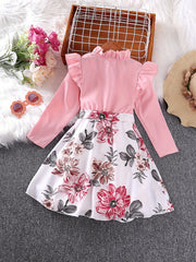 Girls' Ruffle Collar Button Front Floral Tunic Dress