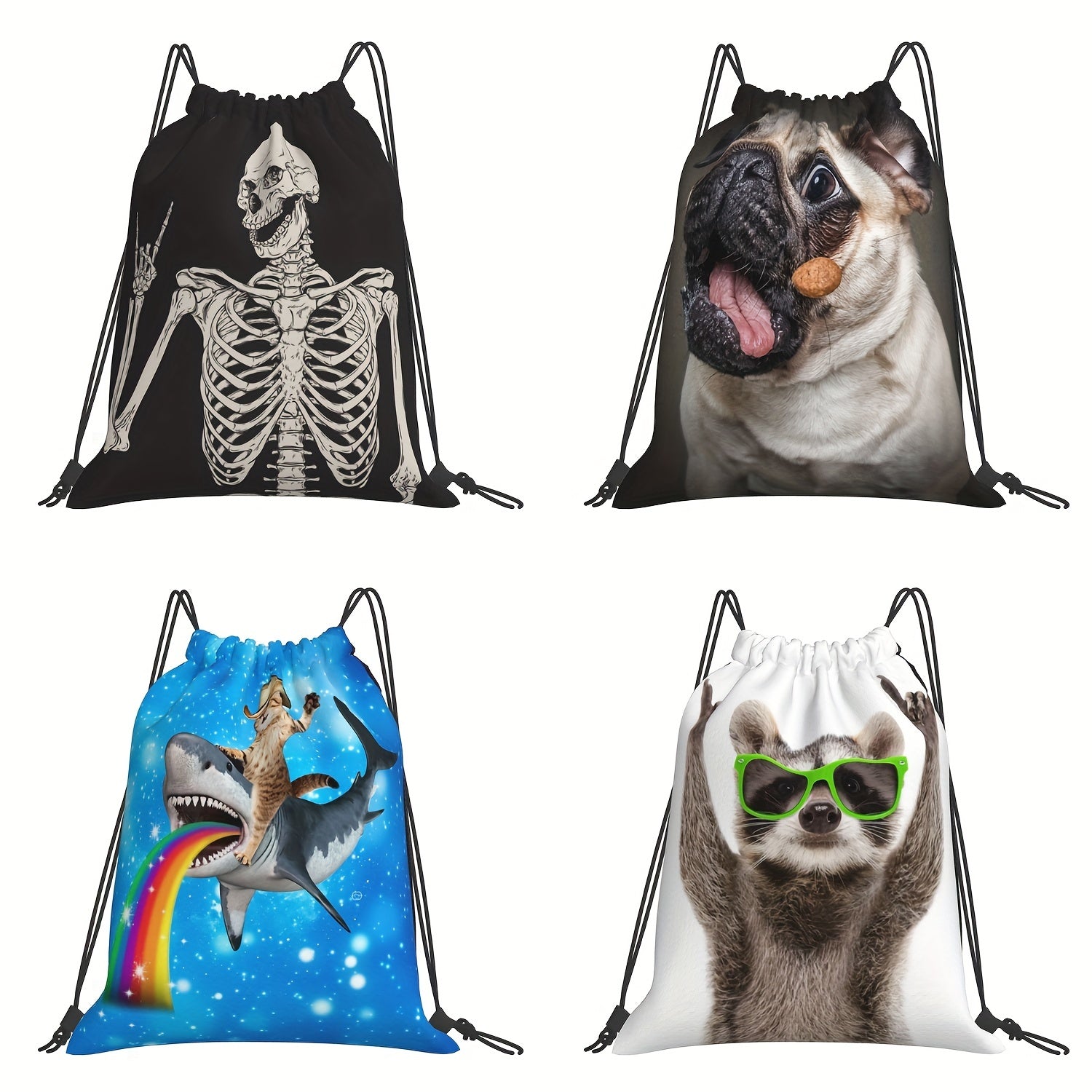 Cat Shark Drawstring Backpack Gym Yoga Animal Print Lightweight Bag