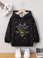 Skull Print Boys Casual Pullover Long Sleeve Hoodie