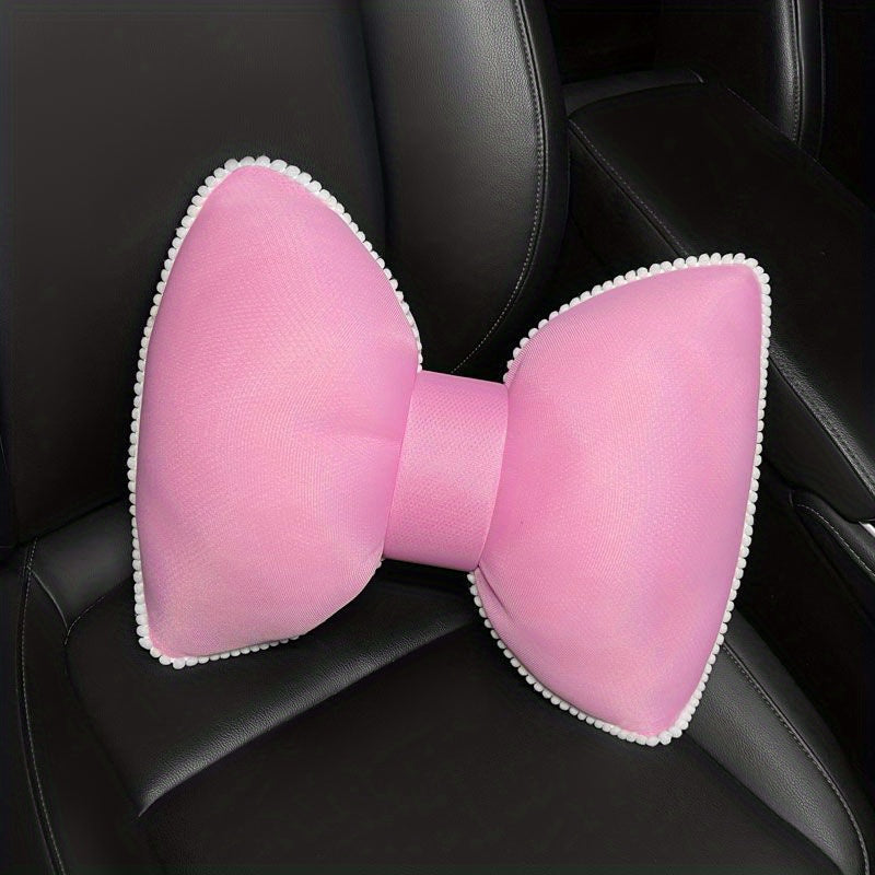 Car Headrest Neck Support Pillow Ice Silk Mesh Breathable Bow Waist Car Support