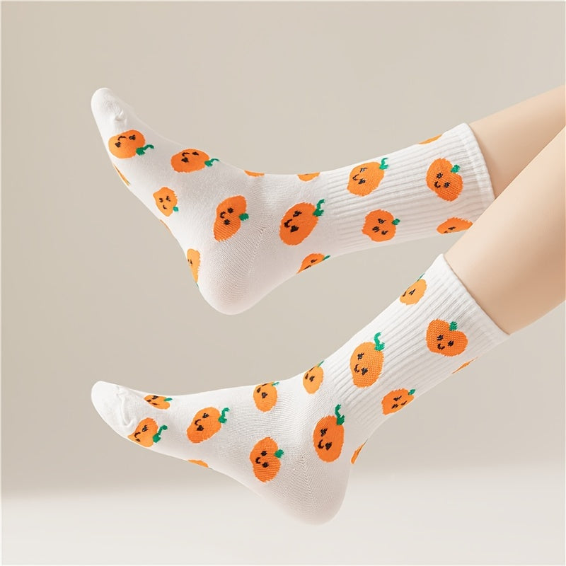 6 Pairs Pumpkin Print Socks Halloween Mid Tube Women's Stockings