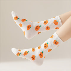 6 Pairs Pumpkin Print Socks Halloween Mid Tube Women's Stockings