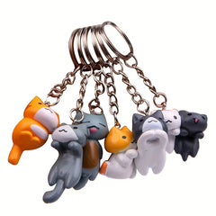 6pcs Kitten Car Keychain Lucky Cat Key Chain Pendant