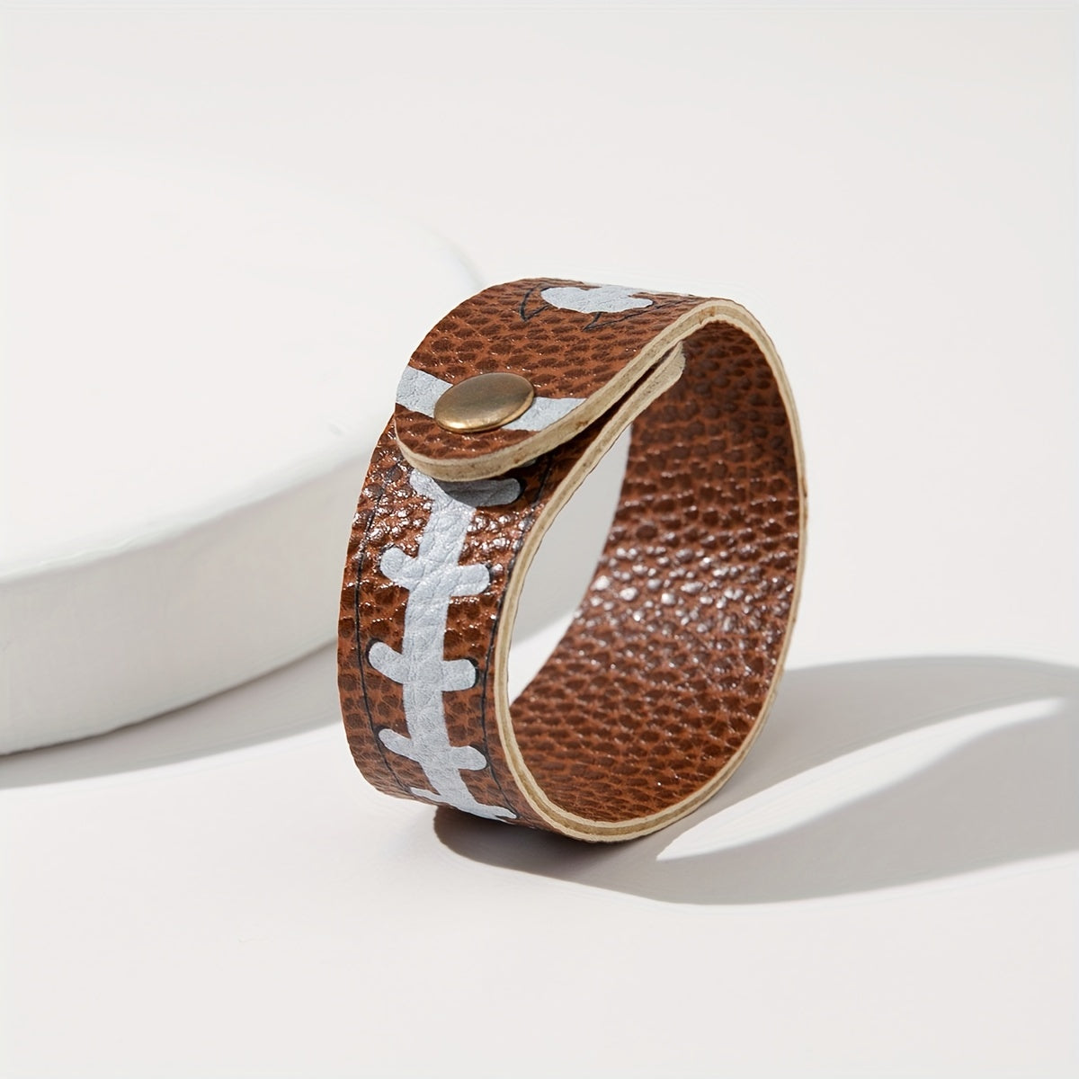Rugby Pattern Faux Leather Bracelet Sports Style Snap Bangle