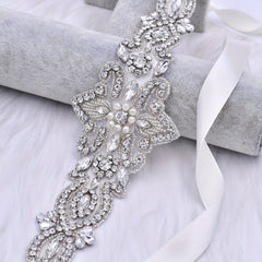 Rhinestone Bridal Sash Faux Pearl Wedding Waistband