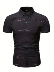 Men's Solid Lapel Short Sleeve Summer Shirt - Button Up Casual Business Formal