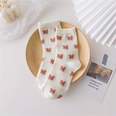 Girls Kids Bear Pattern Crew Socks for Autumn Winter