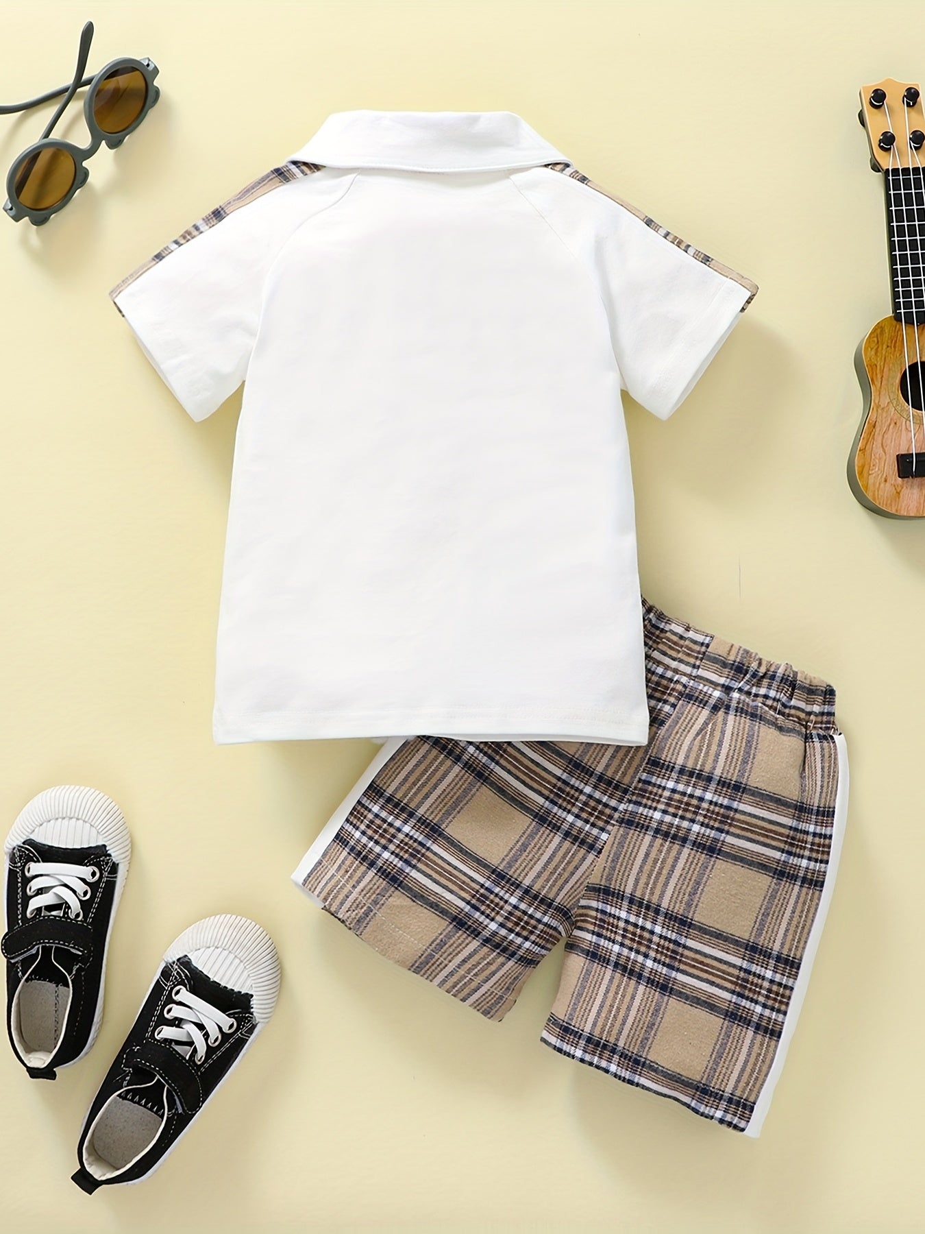 Boys Teen Casual Polo Shirt & Plaid Shorts Set for Summer