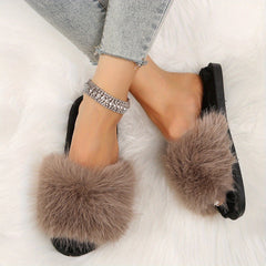 Women's Fluffy Indoor Slippers Open Toe Fuzzy Warm Shoes