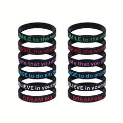 12 Pcs Slogan Rubber Wristband Bracelet 20 32x1 22 Cm