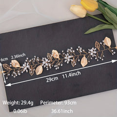 Faux Pearl Crystal Leaf Headband Golden Wreath Hair Accessories