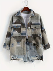 Graphic Print Flap Pockets Jacket for Fall & Winter