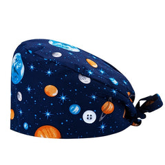 Adjustable Cartoon Print Nurse Hat with Buttons Scrub Cap
