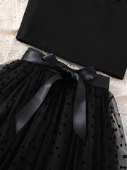 2pcs Girls Mesh Tank Top & Tutu Skirt Set Kids Summer Clothes