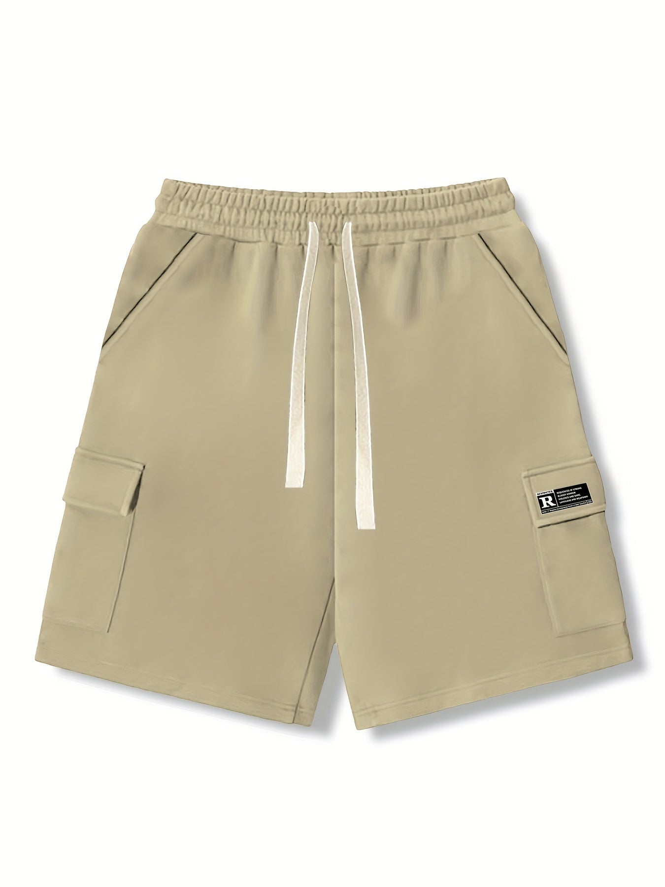 Letter Print Cargo Shorts Men's Casual Pocket Waist Drawstring Cargo Shorts