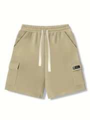 Letter Print Cargo Shorts Men's Casual Pocket Waist Drawstring Cargo Shorts