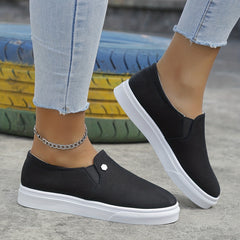 Women's Flatform Solid Slip On Low Round Toe Canvas Casual Shoes