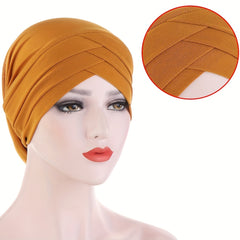 Solid Turban Cap Three Layer Forehead Cross Head Wrap Beanie