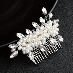 Faux Pearl Hair Comb Floral Rhinestone Alloy Hair Comb Hairpin for Girls Women