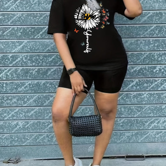 Butterfly & Letter Daisy Print Tee & Shorts Set