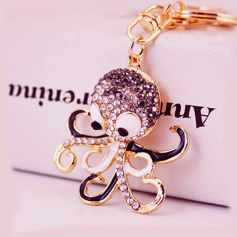Alloy Rhinestone Octopus Car Keychain Ocean Animal Pendant Key Chain