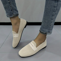Women's Knitted Slip On Flat Shoes Square Toe Casual Walking Flats