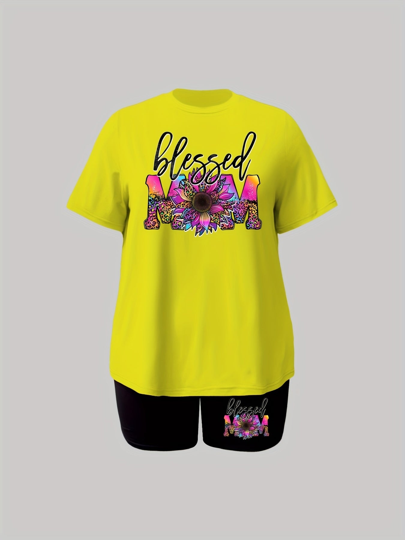 Flower & Letter Print Tee & Shorts Set