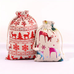 24pcs Burlap Christmas Drawstring Bags Small Linen Treat Bags
