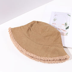 Warm Lamb Wool Bucket Hat Fleece Corduroy Flat Top 4 Colors