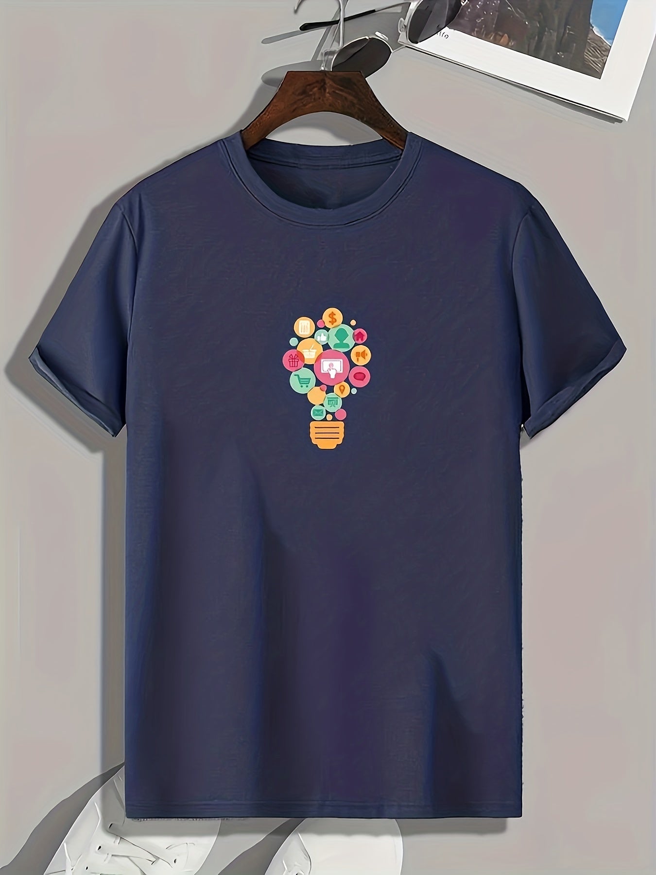 Bulb Pattern Print Men's Comfy Sports T shirt Graphic Tee