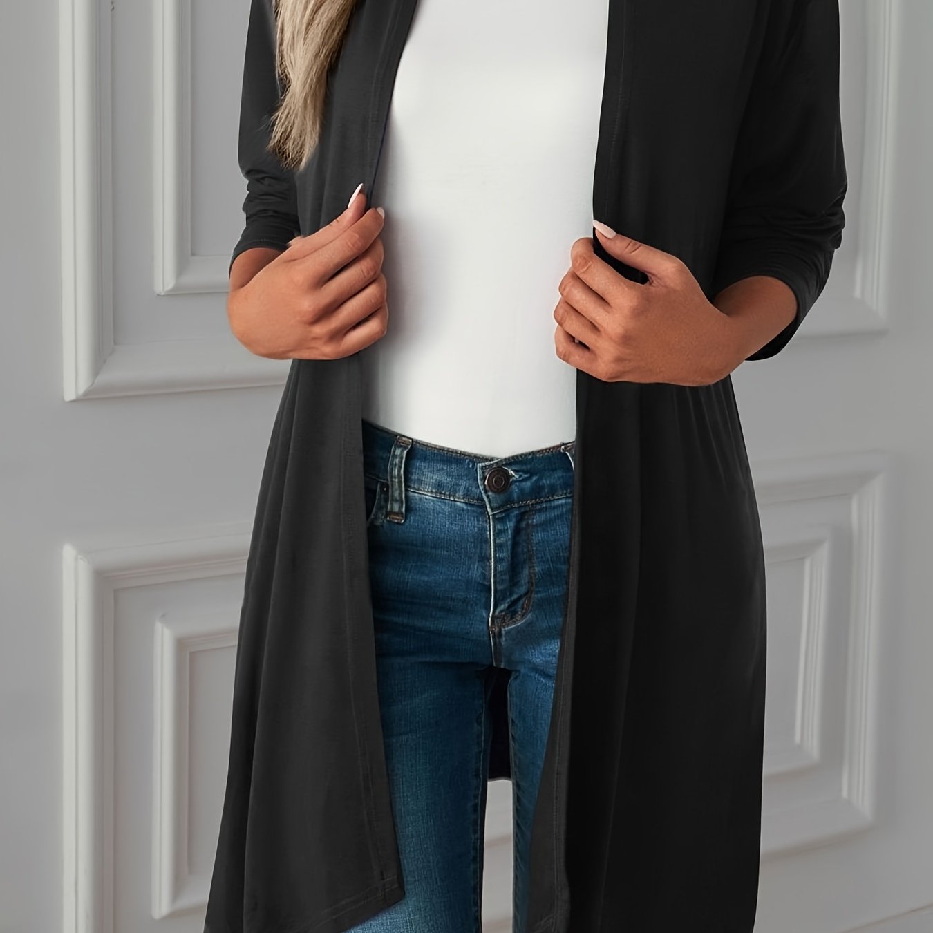Solid Long Sleeve Open Front Cardigan