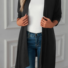 Solid Long Sleeve Open Front Cardigan