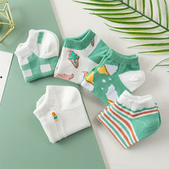 5 Pairs Ice Cream & Striped Ankle Socks Women's Stockings