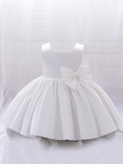 Girls Cute Bow Pleated Gown Dress Sleeveless Baby First Birthday Baptism Dress