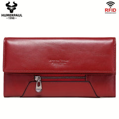 HUMERPAUL RFID Blocking Long Clutch Women's Wallet Red