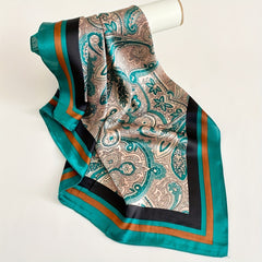 Vintage Satin Square Scarf Paisley Print Large Shawl Bandana