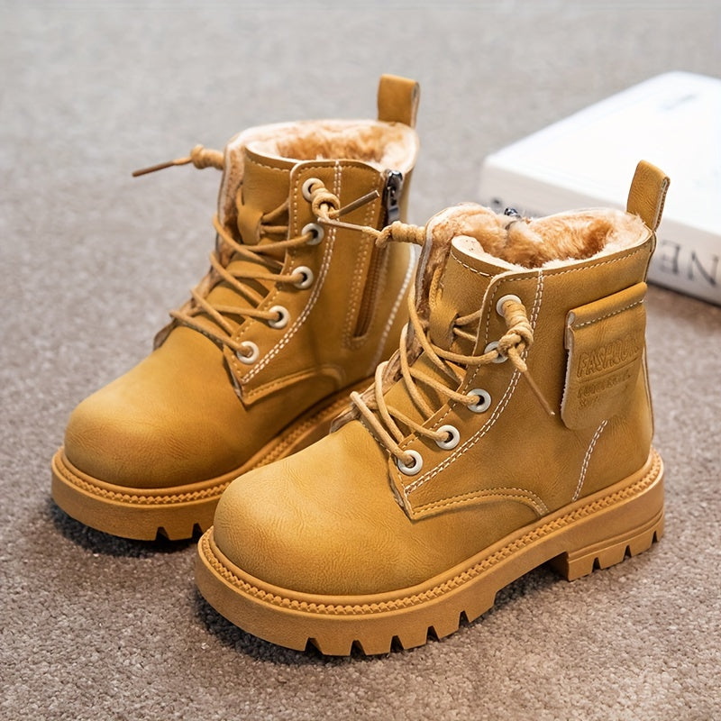 Boys' Zipper Solid Boots Warm Plus Fleece Outdoor Hiking