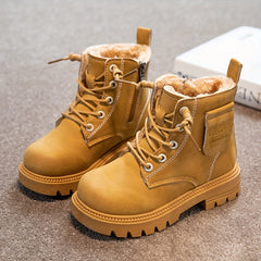 Boys' Zipper Solid Boots Warm Plus Fleece Outdoor Hiking
