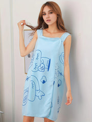 Bunny Print Sleeveless Night Robe Women's Sleepwear