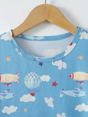 Boys Flying Elephant Airplane Pajamas Set Short Sleeve Homewear