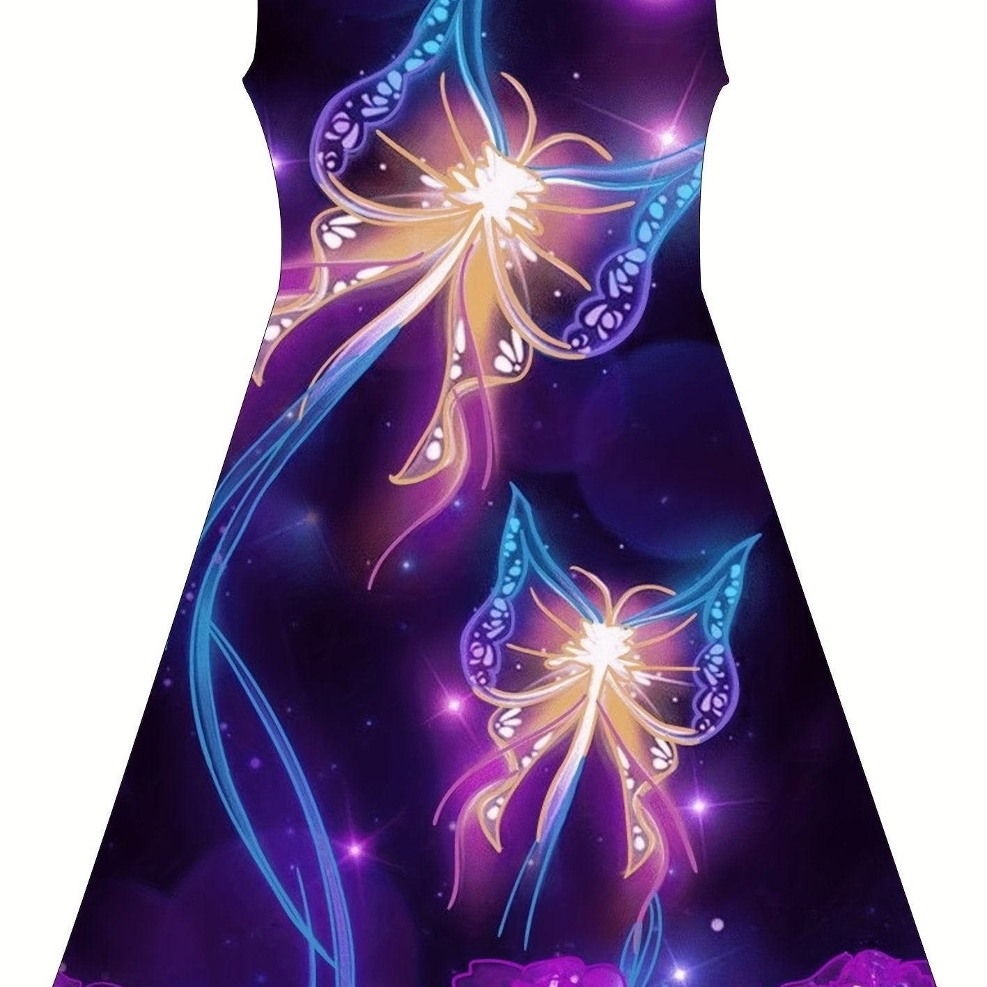 Girls Princess Dress Glowing Butterfly Print Sleeveless Casual Summer Clothing