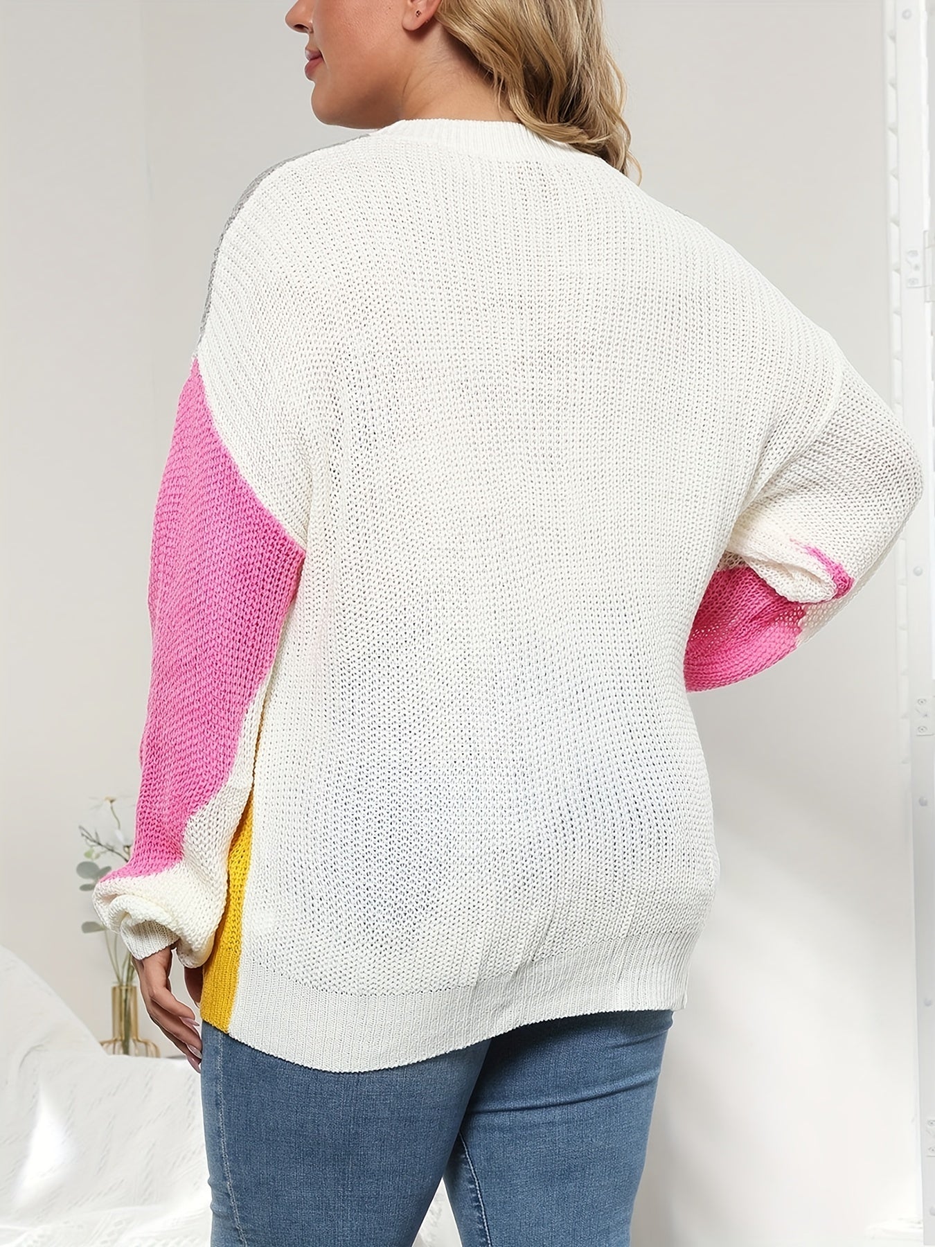 Colorblock Sweater Crew Neck Long Sleeve Pullover Tunic Jumper