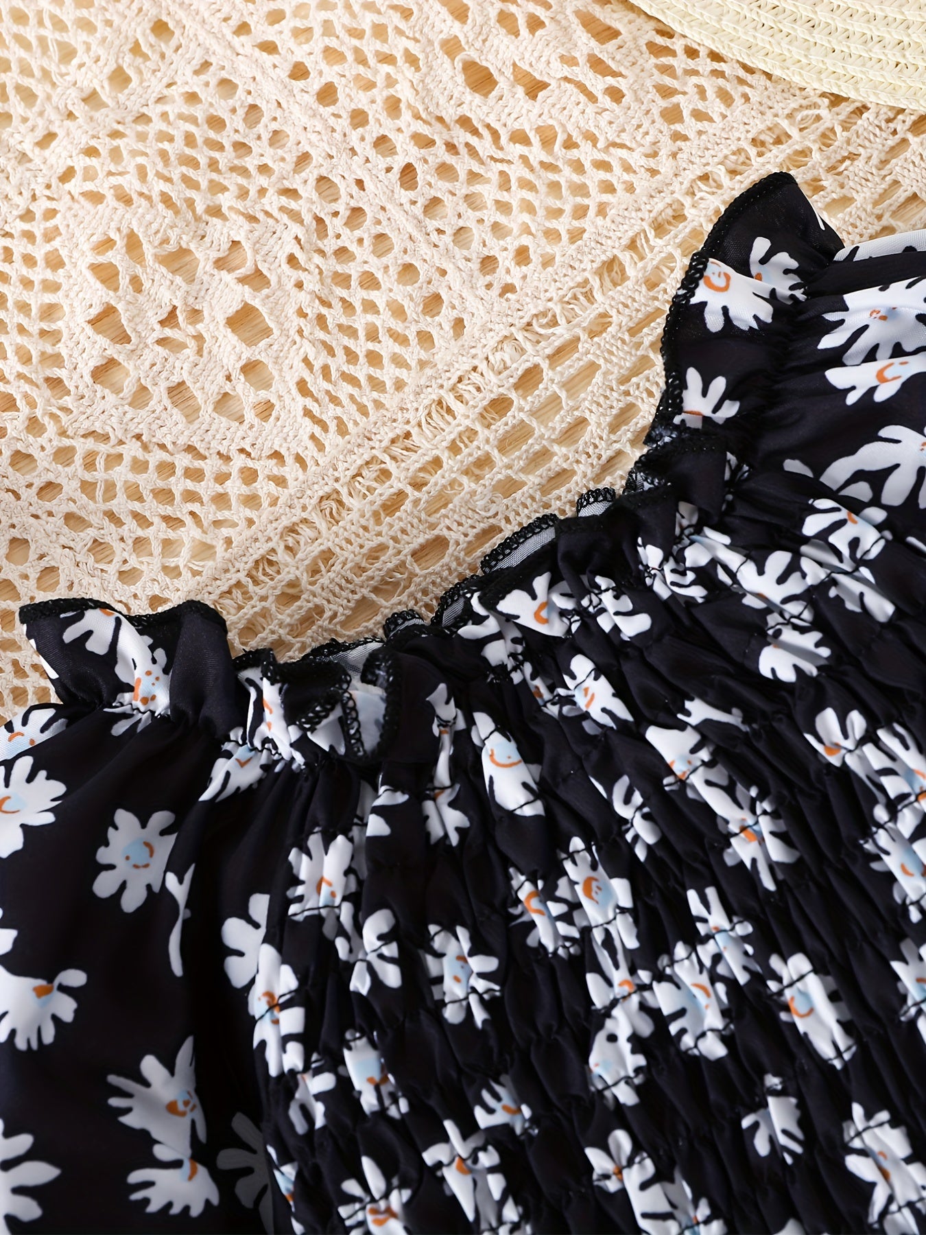 Baby Girls Boho Floral Embroidered Mesh Puff Sleeve Crop Top